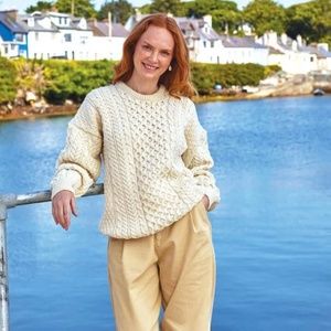 Women's Traditional Aran Sweater - Cream, Size Small